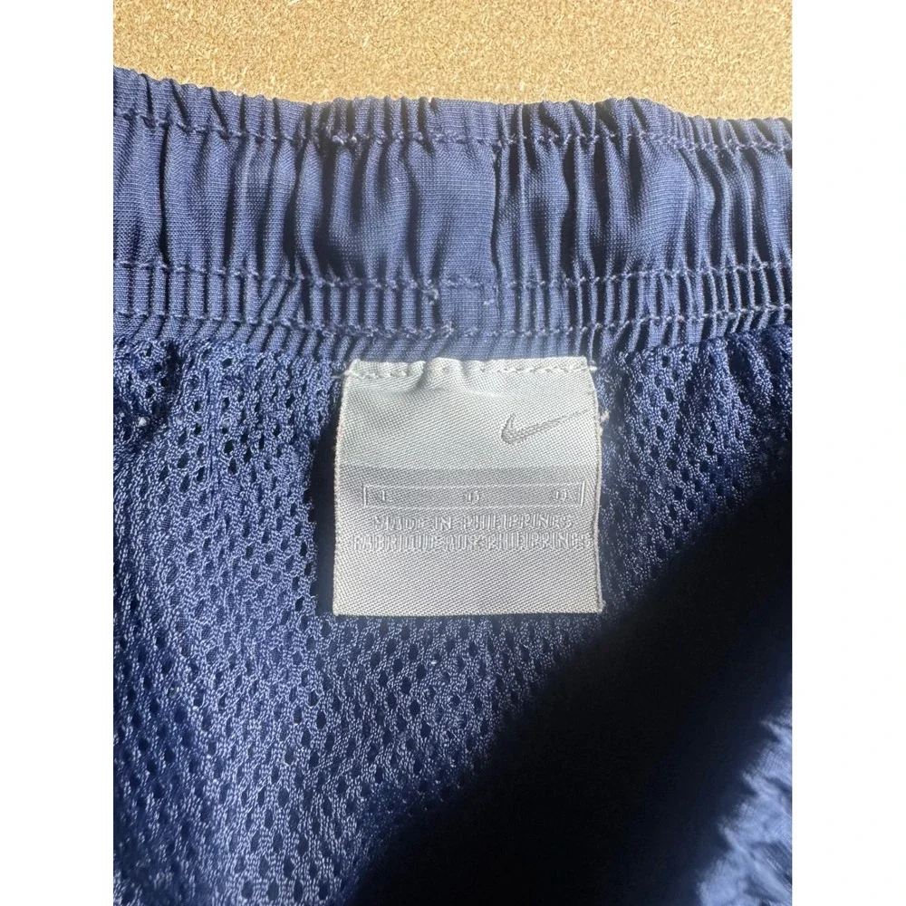 Nike Mens Navy Blue Mesh Lined Track Pants Windbreaker‎ Zipper Leg Swoosh L Vtg